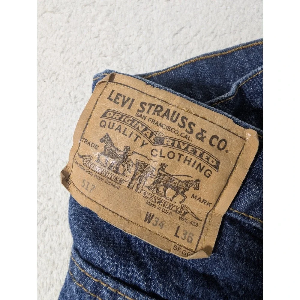 Levi's 517 Orange Tab Blue Jeans Mens Size 34x36 Bootcut Made in USA *Mint* Dark